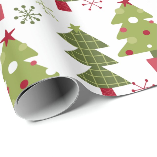 Papier Cadeau Arbre de Noël et flocons de neige (Coin rond)