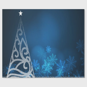 Papier Cadeau Arbre de Noël, Étoile, Flammes de neige