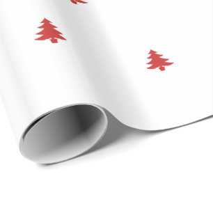 Papier Cadeau Arbre de Noël Festif Motif Iconique Rouge/Blanc