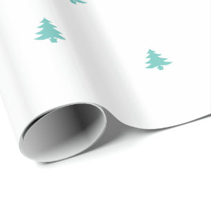 Papier Cadeau Arbre de Noël Iconique Motif Festin Turquoise/blan