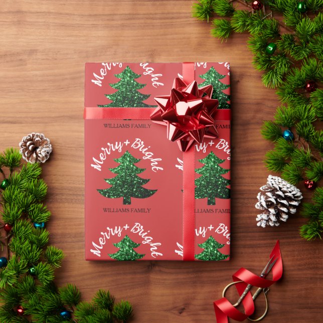 Papier Cadeau Arbre de Noël Joyeux Brillant Étincelant nom perso (Cadeau de vacances)