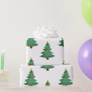 Papier Cadeau Arbre de Noël Moderne Aquarelle Hiver Pin Vert