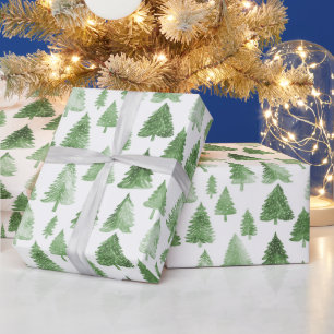 Papier Cadeau Arbre de Noël moderne aquarelle pin vert vibe