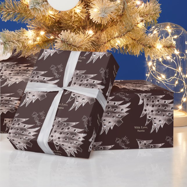 Papier Cadeau Arbre de Noël moderne Motif Élégant Brown (Vacances)