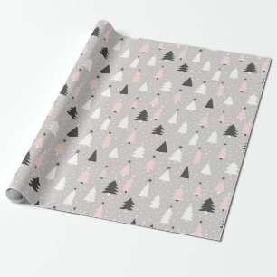 Papier Cadeau Arbre de Noël moderne rose gris noir