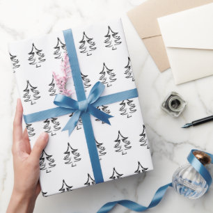 Papier Cadeau Arbre de Noël Motif noir et blanc