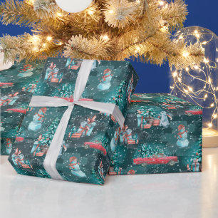 Papier Cadeau Arbre de Noël, Neiges et Lapins Papier à enveloppe