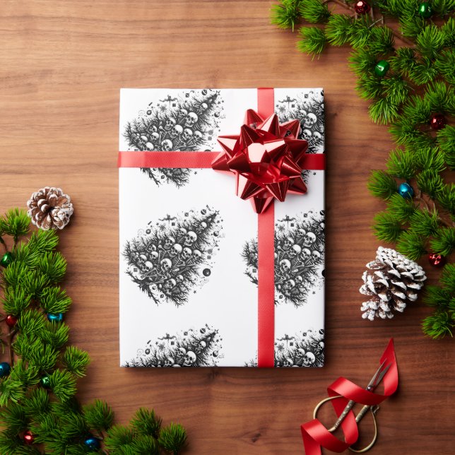 Papier Cadeau Arbre de Noël noir Crânes et os (Cadeau de vacances)