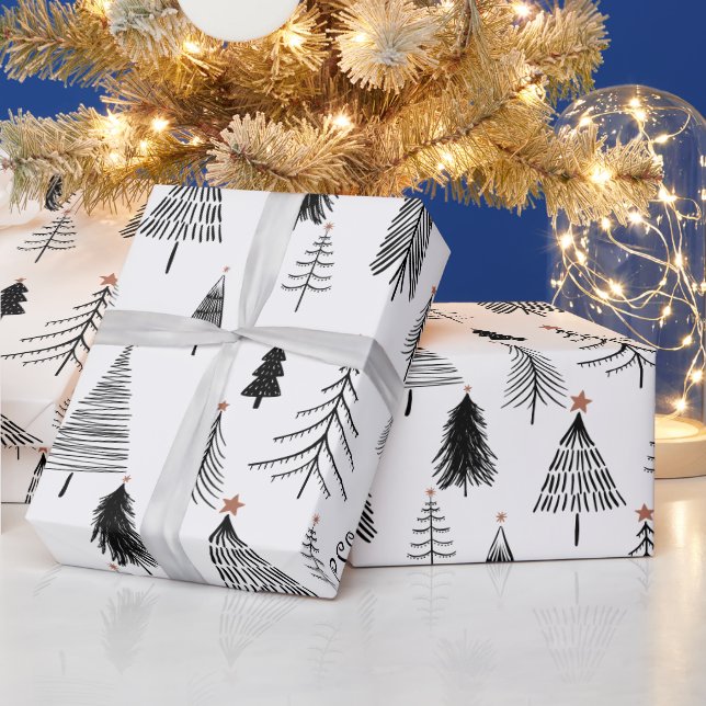 Papier Cadeau Arbre de Noël noir et blanc (Vacances)
