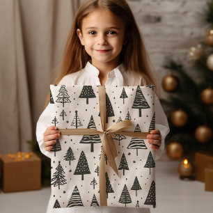 Papier Cadeau Arbre de Noël noir et blanc moderne