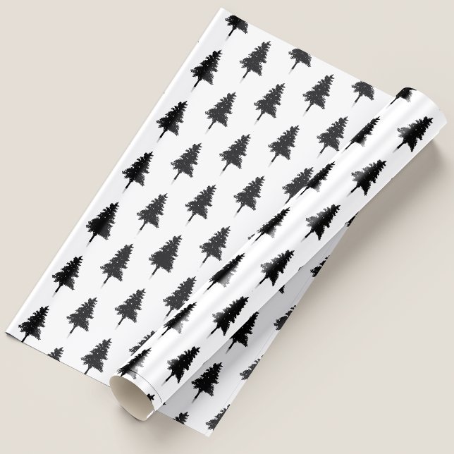 Papier Cadeau Arbre De Noël Noir Et Blanc Très Simple (Cute Simple Black And White Christmas Tree Wrapping Paper)