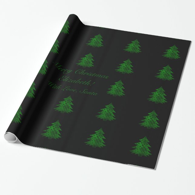 Papier Cadeau Arbre de Noël noir et vert Motif Ajouter du texte (Déroulé)
