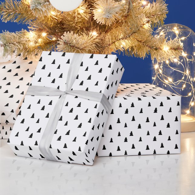 Papier Cadeau Arbre de Noël noir Motif scandinave (Vacances)