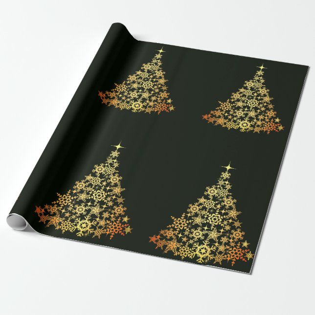 Papier Cadeau Arbre de Noël Or Papier d'enveloppement vert foncé (Déroulé)
