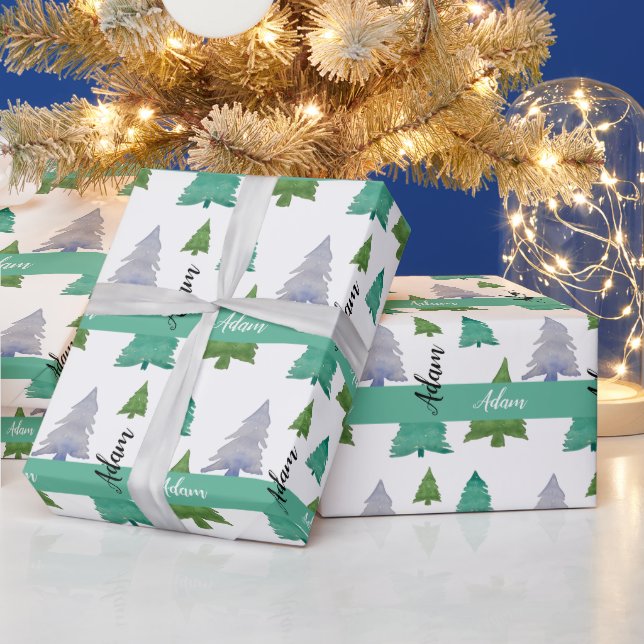 Papier Cadeau Arbre de Noël personnalisé aquarelle Art (Vacances)