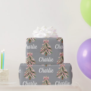 Papier Cadeau Arbre de Noël personnalisé rose Cadeau de fêtes de