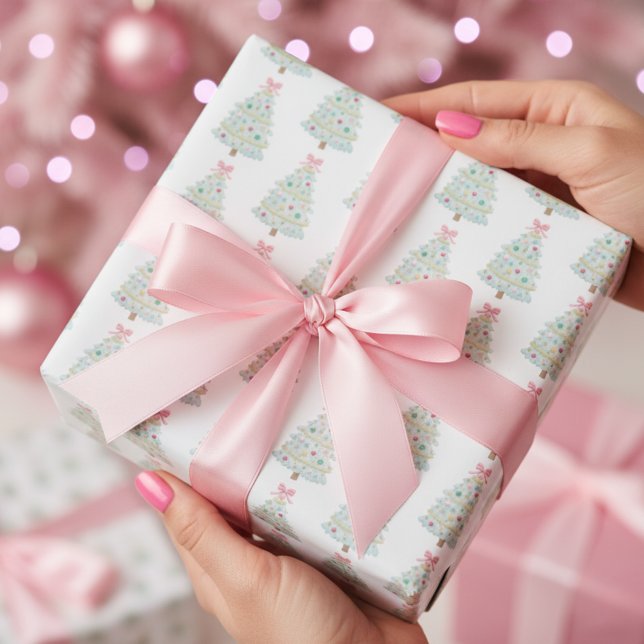 Papier Cadeau Arbre de Noël Pink Preppy (Créateur téléchargé)