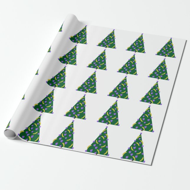Papier Cadeau Arbre de Noël Pop Art avec pommes et bananes (Déroulé)