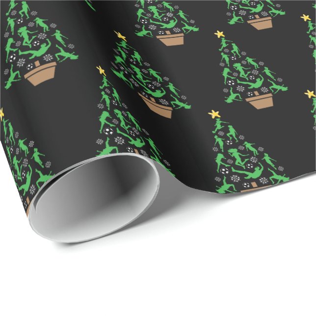 Papier Cadeau Arbre de Noël pour filles de football féminin (Coin rond)