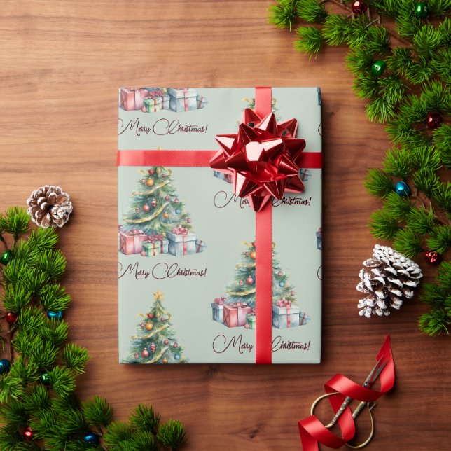 Papier Cadeau Arbre de Noël Rainbow Watercolor (Cadeau de vacances)