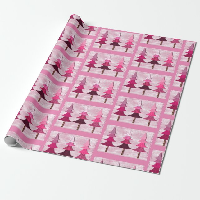 Papier Cadeau Arbre de Noël rose (Déroulé)