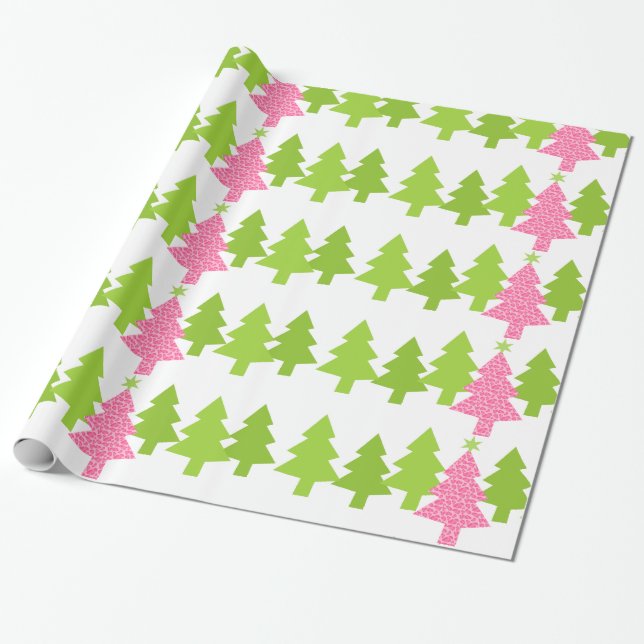 Papier Cadeau Arbre de Noël rose de léopard (Déroulé)