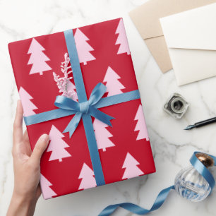 Papier Cadeau Arbre de Noël rose rouge foncé