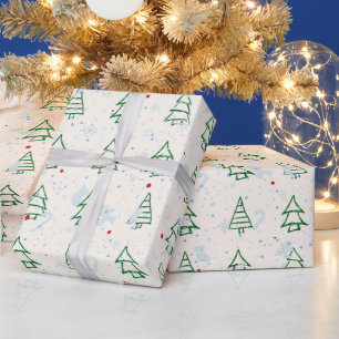 Papier Cadeau Arbre de Noël rose vif moderne géométrique