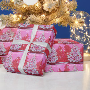 Papier Cadeau Arbre de Noël rose vintage
