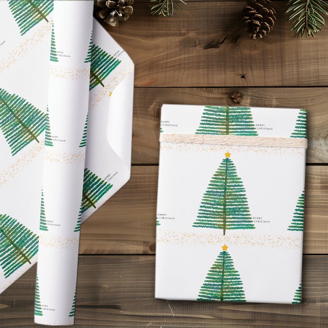 Papier Cadeau Arbre de Noël scandinave en or simple (Créateur téléchargé)