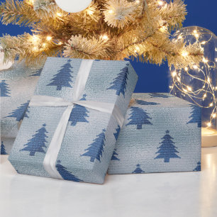 Papier Cadeau Arbre de Noël Silencieux Bleu Clair