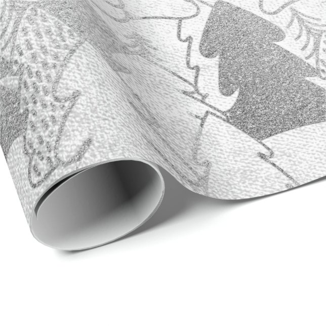 Papier Cadeau Arbre de Noël Silver Grey Fancy Parties scintillan (Coin rond)
