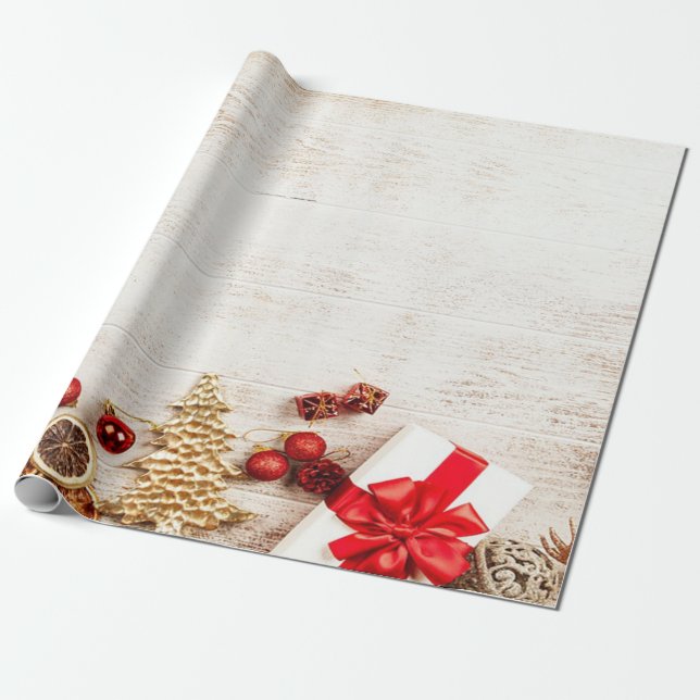 Papier Cadeau Arbre de Noël, Texture du bois présentFête (Déroulé)