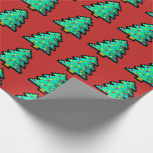 Arbre de Noël vert 8 bits avec arrière - plan roug