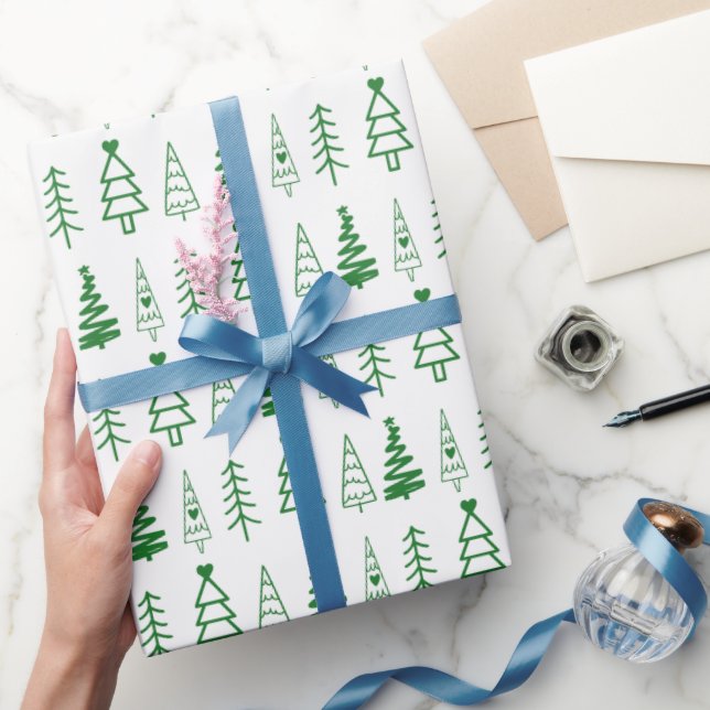 Papier Cadeau Arbre de Noël vert et blanc minimaliste moderne (Cadeaux)