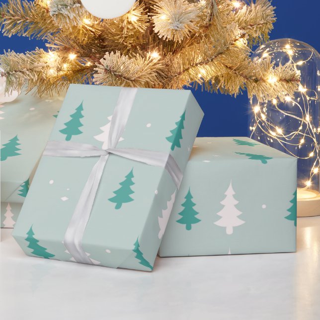 Papier Cadeau Arbre de Noël vert et blanc Noël moderne (Vacances)