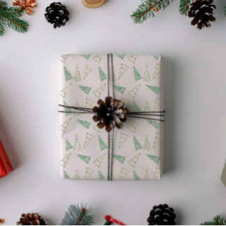 Papier Cadeau Arbre de Noël vert et rouge moderne