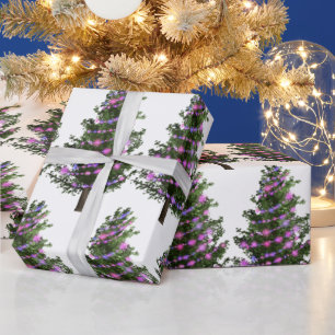 Papier Cadeau Arbre De Noël Vert Pin Avec Lumières Violettes
