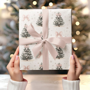 Papier Cadeau Arbre de Noël Vintage avec Bow rose