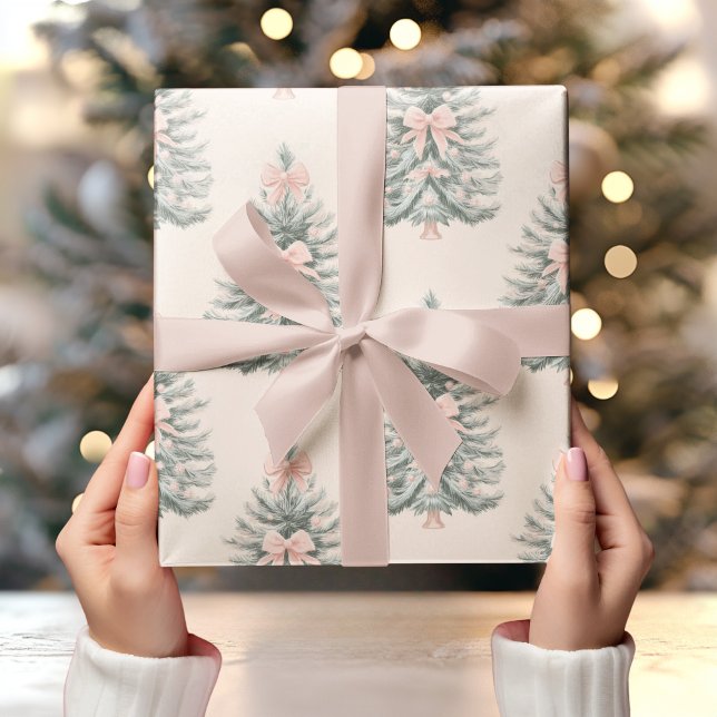 Papier Cadeau Arbre de Noël Vintage avec Bow rose (Créateur téléchargé)