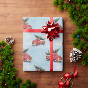Papier Cadeau Arbre de Noël vintage Red Truck