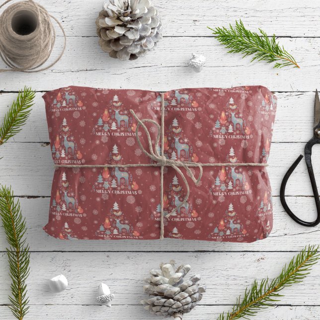 Papier Cadeau Arbre de rennes scandinave Flore Animal Flocon de  (Créateur téléchargé)