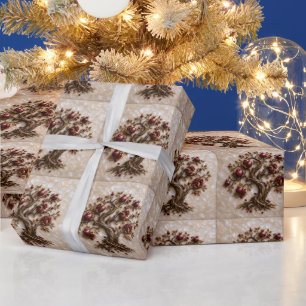 Papier Cadeau Arbre de Vie avec Grenades Art en Relief 3D