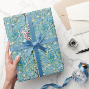 Papier Cadeau Arbre de vie botanique vintage avec oiseaux 