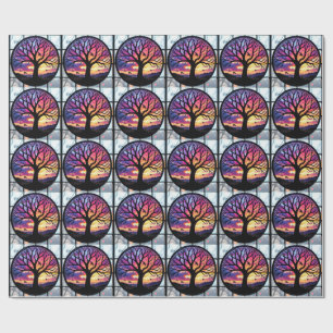 Papier Cadeau Arbre de Vie en Verre Coloré