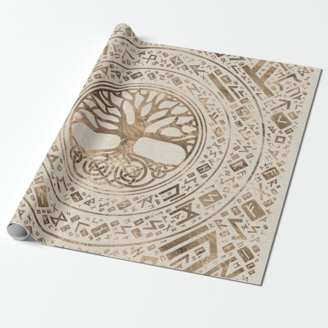 Papier Cadeau Arbre de vie - Motif runique de Yggdrasil (Déroulé)