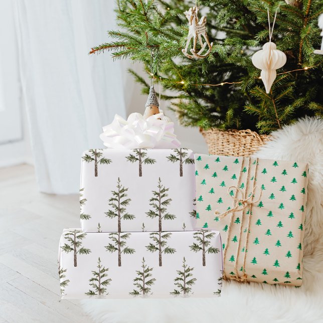 Papier Cadeau Arbre d'eau vert de pin d'hiver moderne (Créateur téléchargé)