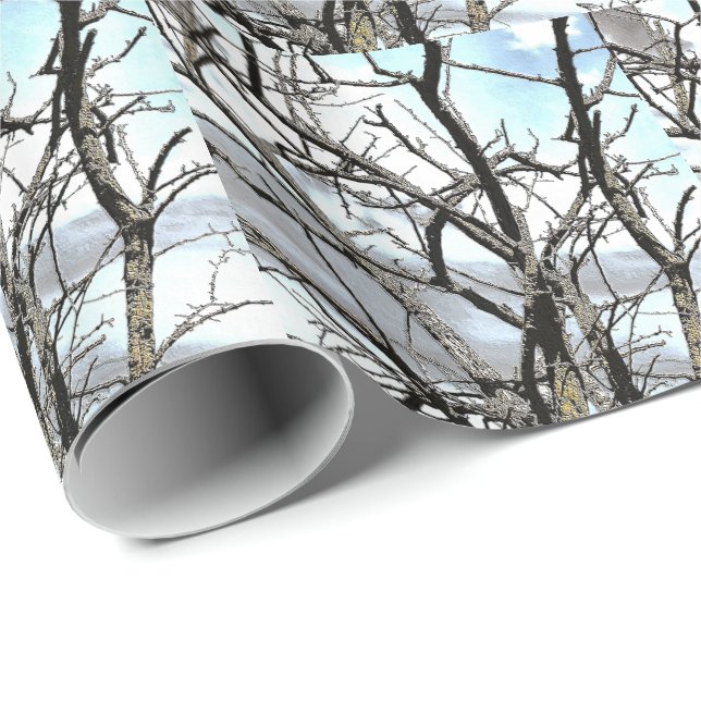 PAPIER CADEAU ARBRE D'HIVER (Coin rond)
