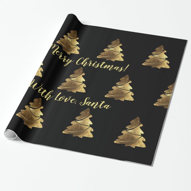 Papier Cadeau Arbre d'or de Joyeux Noël avec des bougies (Déroulé)