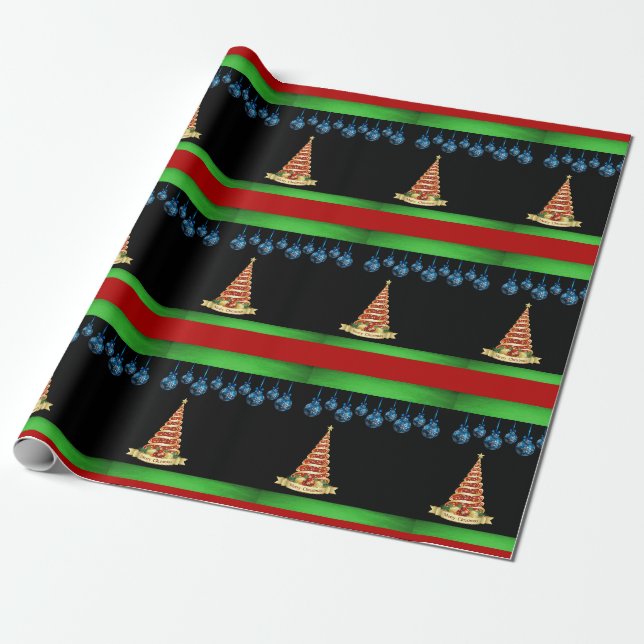 Papier Cadeau Arbre en papier de Noël noir (Déroulé)